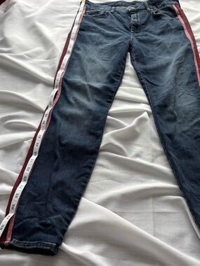 MOTHER Slim Dark Blue Jeans with Red Side Stripe